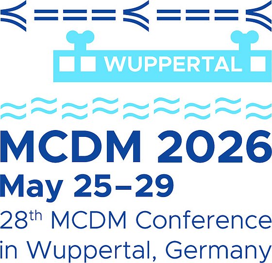 MCDM 2026 conference logo featuring the Wuppertal suspension railway