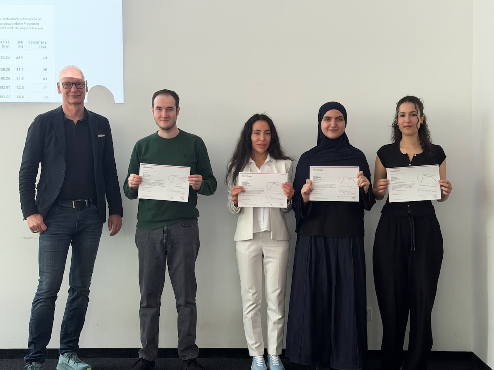 A team with their certificates next to Prof. Bartz-Beielstein